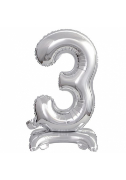 Balon foliowy mini cyfra 3 na stojaku srebrna