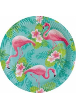 Talerze owalne papierowe flamingi 23cm 8szt