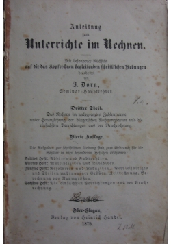 Anleitung zum Untrrichte im Rechnen, 1875r.