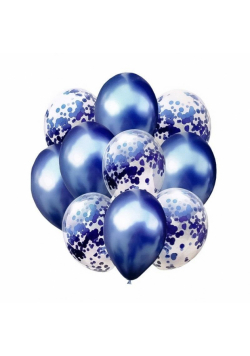 Balony granatowy metalik i konfetti 10szt