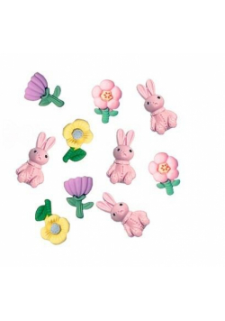 Ozdoby samoprzylepne 3D kwiaty i króliczki 12szt