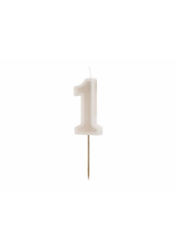 Świeczka urodzinowa 1 beżowa 6cm