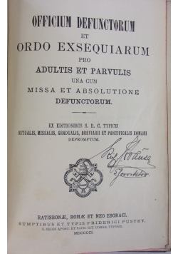 Officium defunctorum et ordo exsequiarum