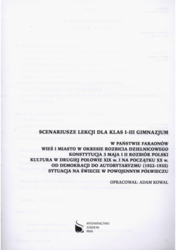 Historia Scenariusze lekcji dla klas 1-3 gimnazjum