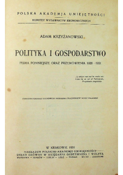 Polityka i gospodarstwo 1931 r.