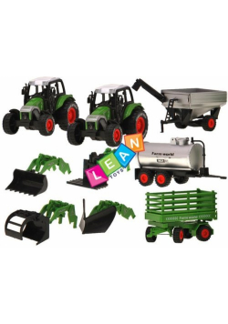 Zestaw farmera traktor + wymienne łyżki + przyczepy