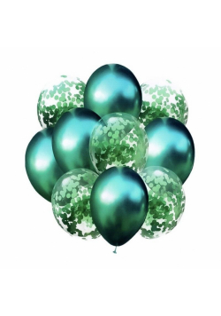 Balony zieleń metalik i konfetti 10szt