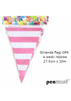 Girlanda flagi w paski różowa 27.5cmx10m