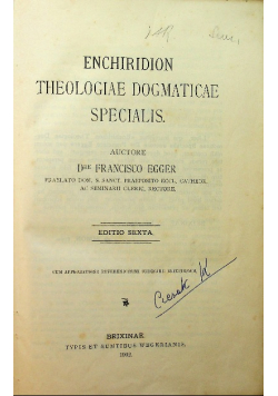 Enchiridion Theologiae Dogmaticae Specialis 1902 r.