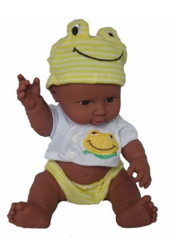 Lalka Murzynka żółte ubranko siedząca 22 cm