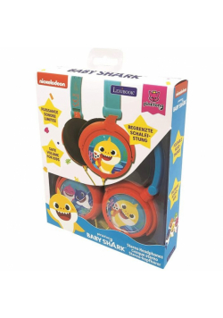Składane słuchawki przewodowe stereo Baby Shark z głośnością bezpieczną dla dzieci Lexibook HP015BS