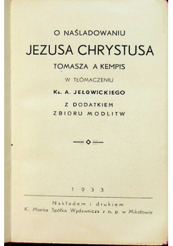 O naśladowaniu Jezusa Chrystusa 1933 r.