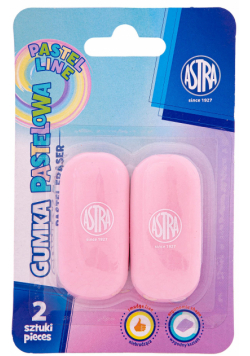 Gumka owalna pastelowa Astra blister 2 sztuk