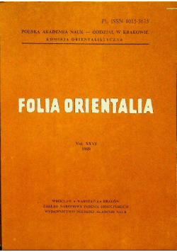 Folia Orientalia Vol XXVI 1989