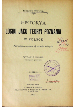 Historya logiki jako teoryi poznania w Polsce 1911 r.