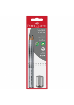 Zestaw 2 ołówków grip+temperówka grip 2001 mini srebrna blister faber-castell