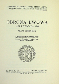 Obrona Lwowa Tom I 1933 r.