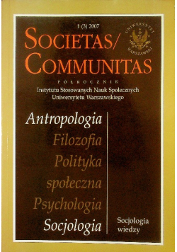 Societas / Communitas półrocznik numer 1 Socjologia wiedzy