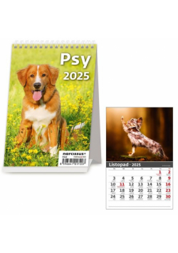 Kalendarz 2025 Biurkowy pionowy Psy miesięczny