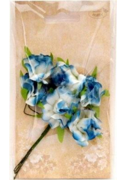 Kwiatki materiałowe niebiesko-białe 3cm 6szt