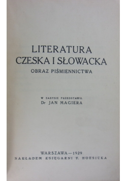 Literatura Czeska i Słowacka ,1929r.