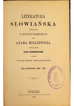 Literatura słowiańska Tom I, 1865r.
