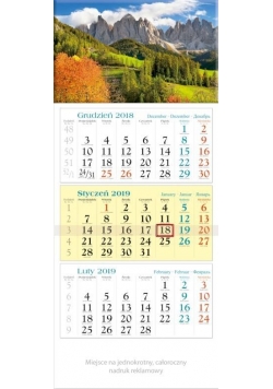 Kalendarz 2019 Trójdzielny Dolomity KT12