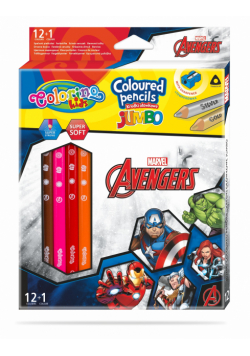 Kredki ołówkowe trójkątne jumbo Avengers Colorino Kids 13 kolorów 12 sztuk z temperówką