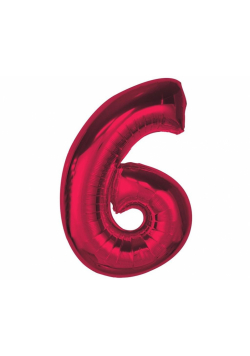 Balon foliowy cyfra 6 czerwona Smart 92cm