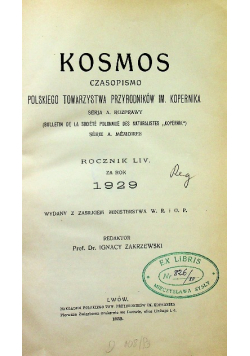 KOSMOS Czasopismo polskiego towarzystwa przyrodników im Kopernika Rocznik LIV 1930 r.