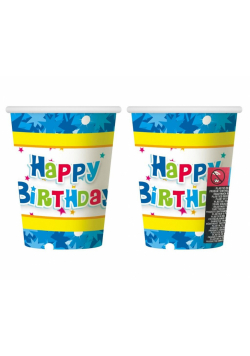Kubeczki papierowe Happy Birthday blue 270ml 6szt