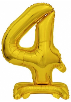 Balon foliowy mini cyfra 4 ze stopką złota 22x40cm