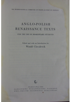 Anglo - Polish Renaissance Texts