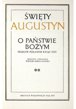 Święty Augustyn  O Państwie Bożym Tom 2