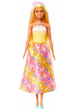 Barbie Księżniczka żółto - różowy strój HRR09