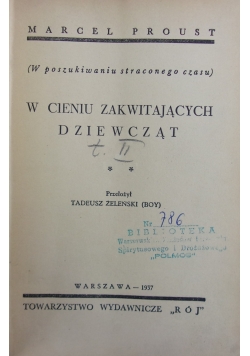 W cieniu zakwitających  dziewcząt ,1937r.