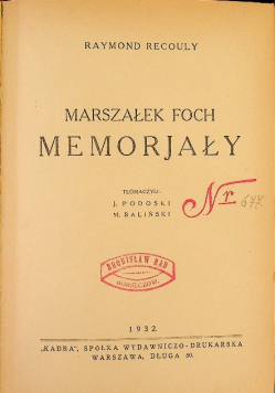 Marszałek Foch Memorjały 1932r.