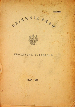Dziennik praw królestwa polskiego  1918 r.