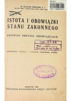 Istota i obowiązki stanu zakonnego 1930 r.