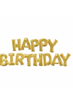 Balon foliowy Happy Birthday złoty