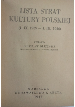Lista strat kultury polskiej 1947 r.