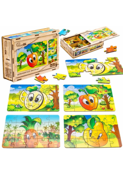 Puzzle drewniane 4w1 owoce