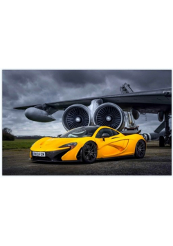 Diamentowa mozaika Auto żółte sportowe na lotnisku NO-1008032