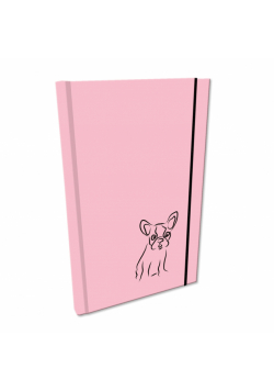 Notes A5 gładki z gumką Soft Touch lakier UV buldog róż pastel