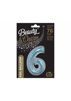 Balon foliowy B&C cyfra 6 holograficz srebrna 76cm
