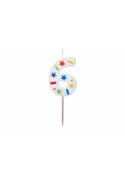 Świeczka urodzinowa 6 biała konfetti 5.5cm