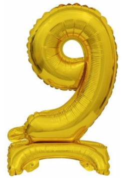Balon foliowy mini cyfra 9 ze stopką złota 22x40cm