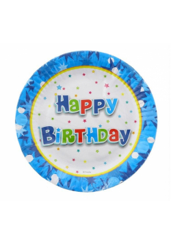 Talerzyki papierowe Happy Birthday nieb 18cm 6szt