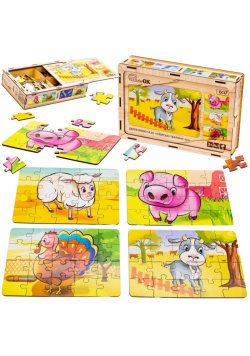 Puzzle drewniane 4w1 zwierzęta domowe