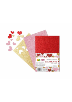 Naklejki Serca brokatowe A5 3szt mix HAPPY COLOR
